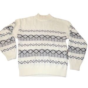 Vintage Rainbow Ridge 80s Black/White/cream Fair Isle Mock Neck sweater Size M‎